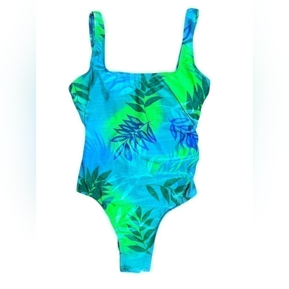 NWT Athena One Piece Tropical Blue & Green Foliage Pattern Swimsuit Size 10